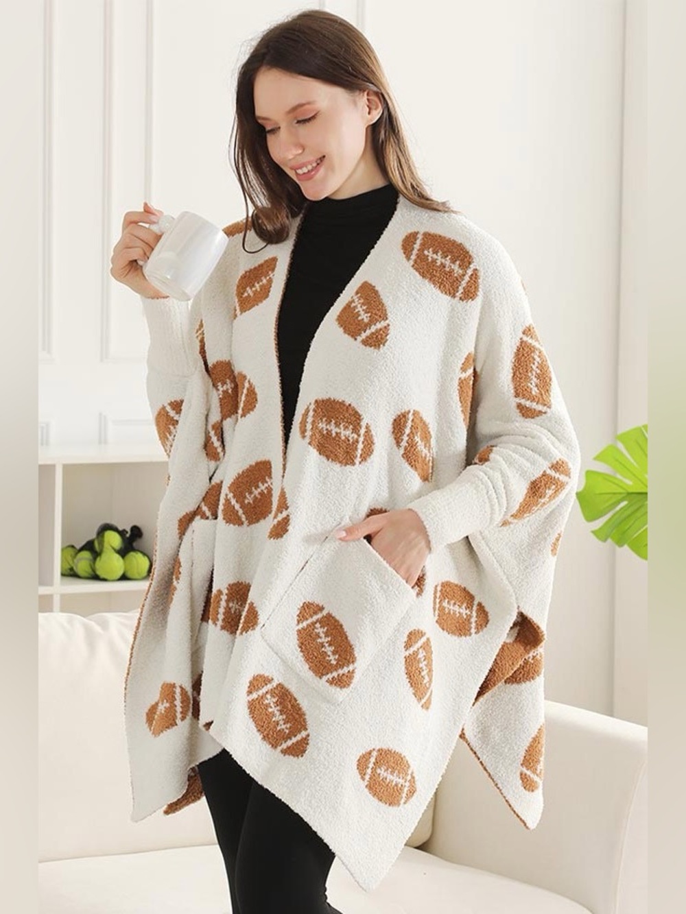 Comfyluxe Wearable Football Print Blanket Poncho